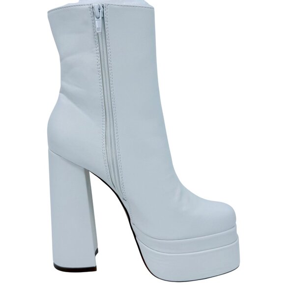 NIB White Platform Chunky Heel & Side Zip Edgy Retro Vegan Platform Boots - Picture 7 of 16
